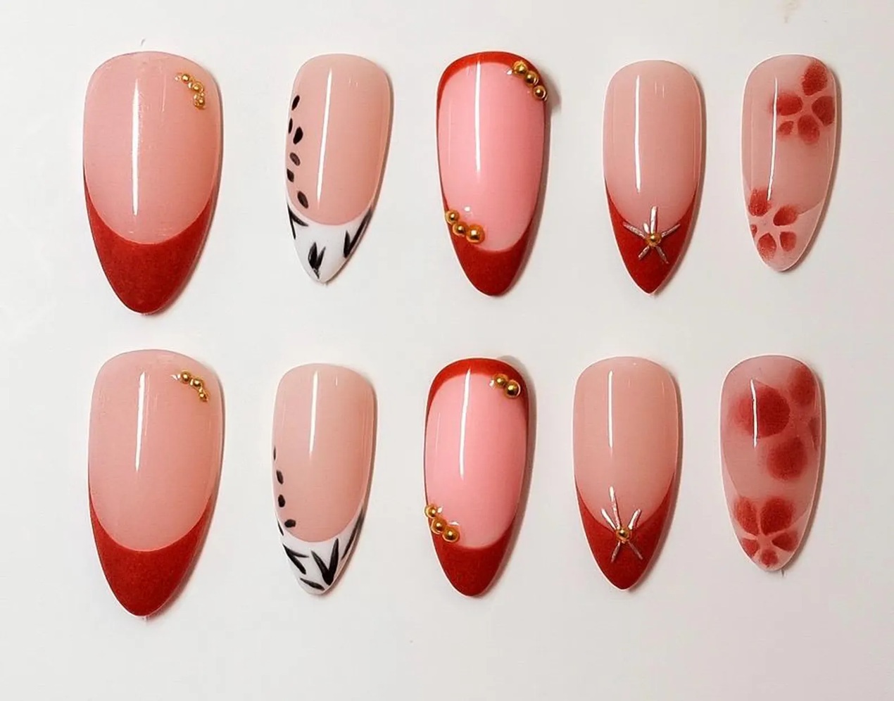 Red French Tip Press On Nails